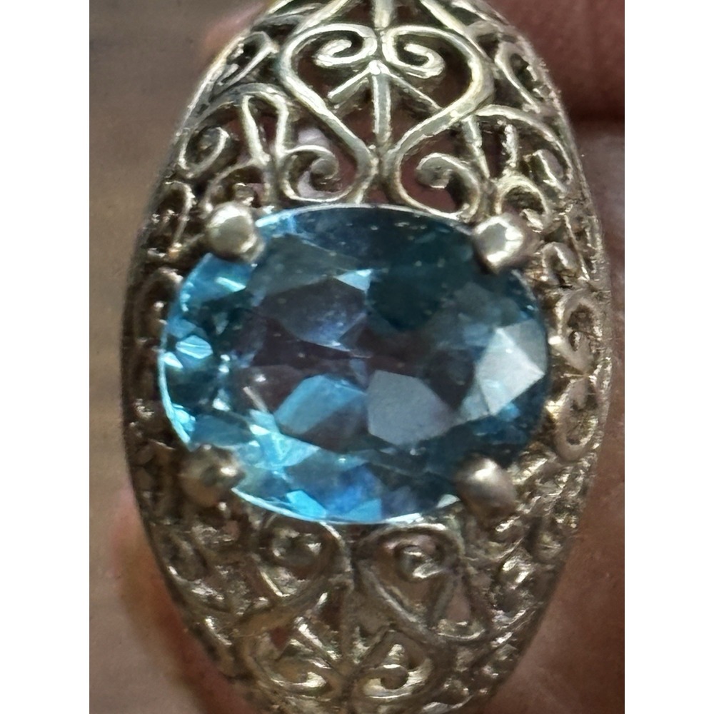 925 STERLING SILVER AND TOPAZ PIERCED SCROLLS RING RING SIZE 9 - Picture 11 of 11